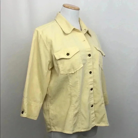 Liz Claiborne Yellow Corduroy Jacket Blazer Large Snap Closure Pockets - Picture 2 of 6